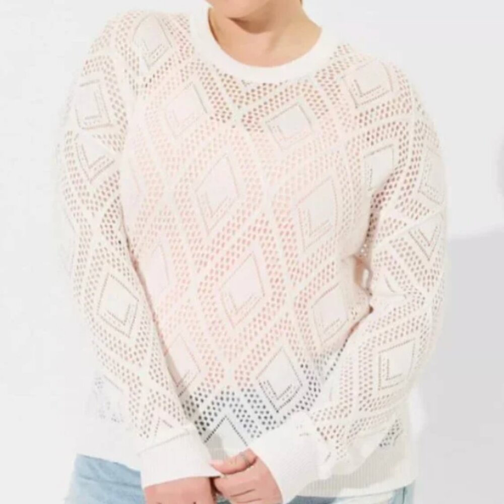 Torrid women's plus‎ 2X Pointelle Pullover Long Sleeve Sweater lightweight